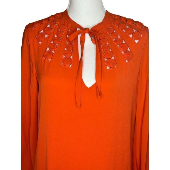 Diane von Furstenberg 100% Silk Orange Shirt Dress Silk Winged Sleeves Sz 4 - Picture 3 of 7